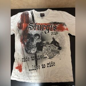 Harley-Davidson White and Brown Graphic Tee